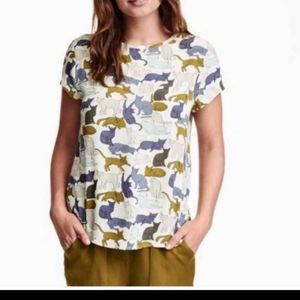 H&M cat print shirt sleeve top blouse